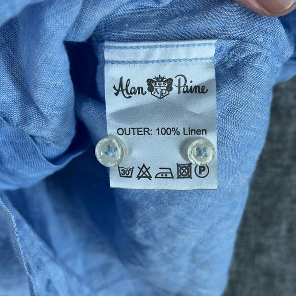 Alan Paine Linen Shirt Mens M Button Up Modern Fit Resortwear Classic Travel - Picture 4 of 7